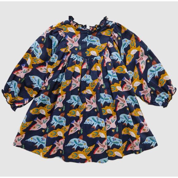 Pink Chicken Girl's Blue Folk Bird Brayden Dress Size 2Y - Picture 2 of 5